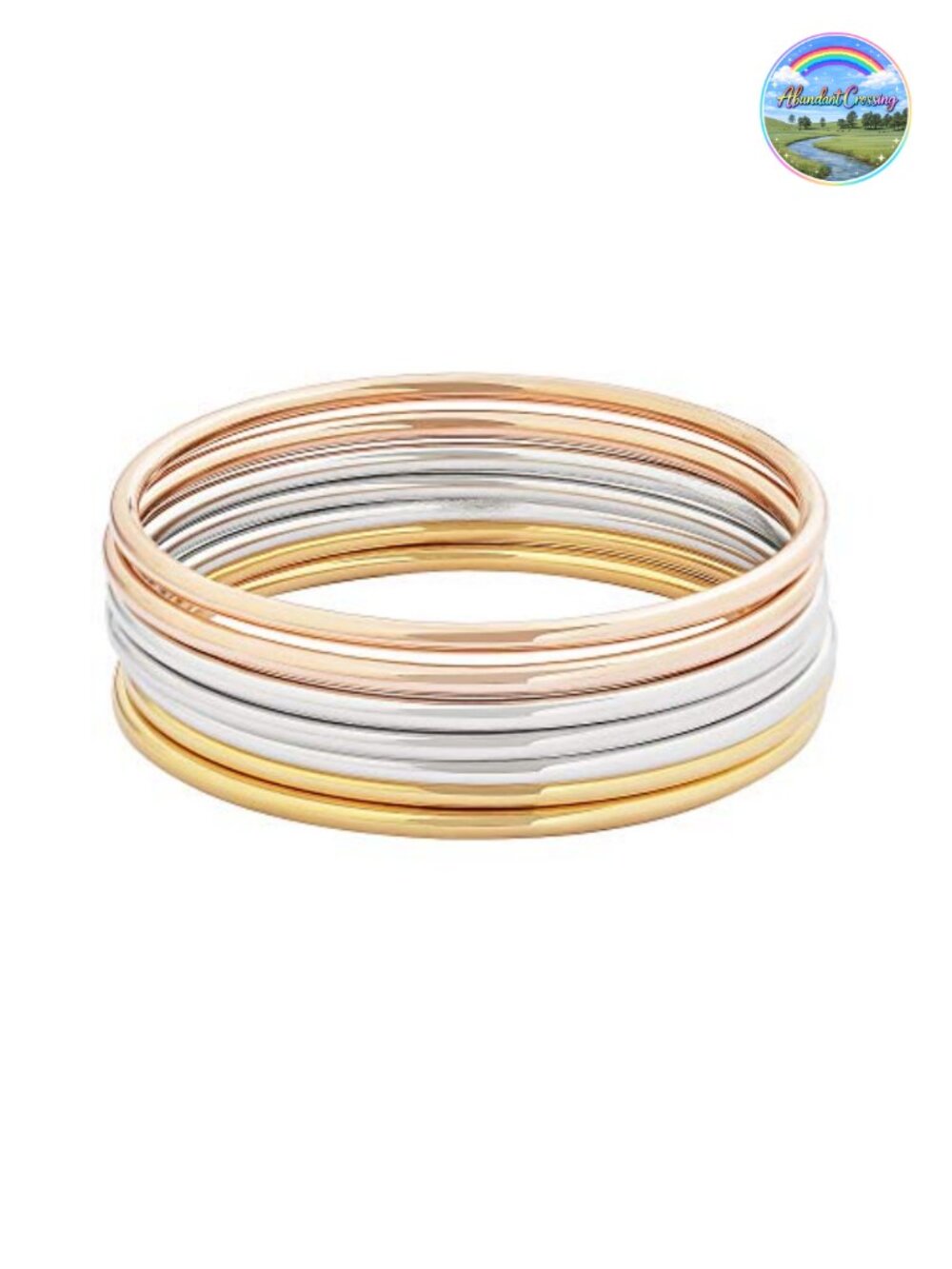Stainless Steel Thin Round Bangle Bracelet Set of 7 for Women